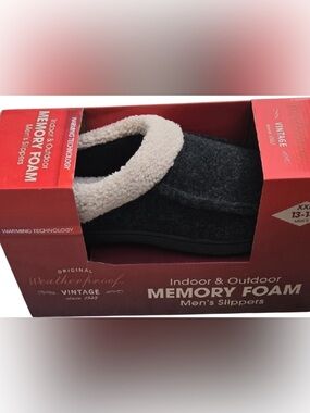 dearfoams Men's Gray Wool-Feel Slip-On Slippers with Cream Sherpa Collar